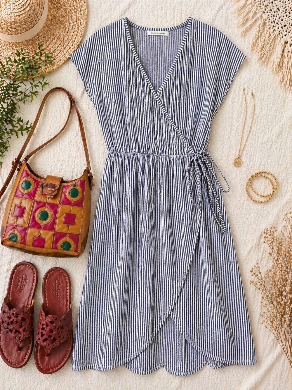 Caution To The Wind Striped Wrap Dress S Blue White Tie Waist - Picture 1 of 7